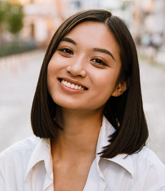 Smiling woman with a bob haircut