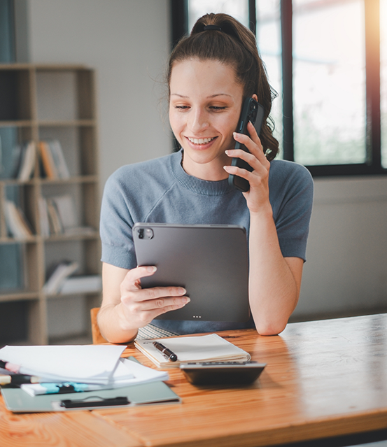 Smiling woman talking on the phone